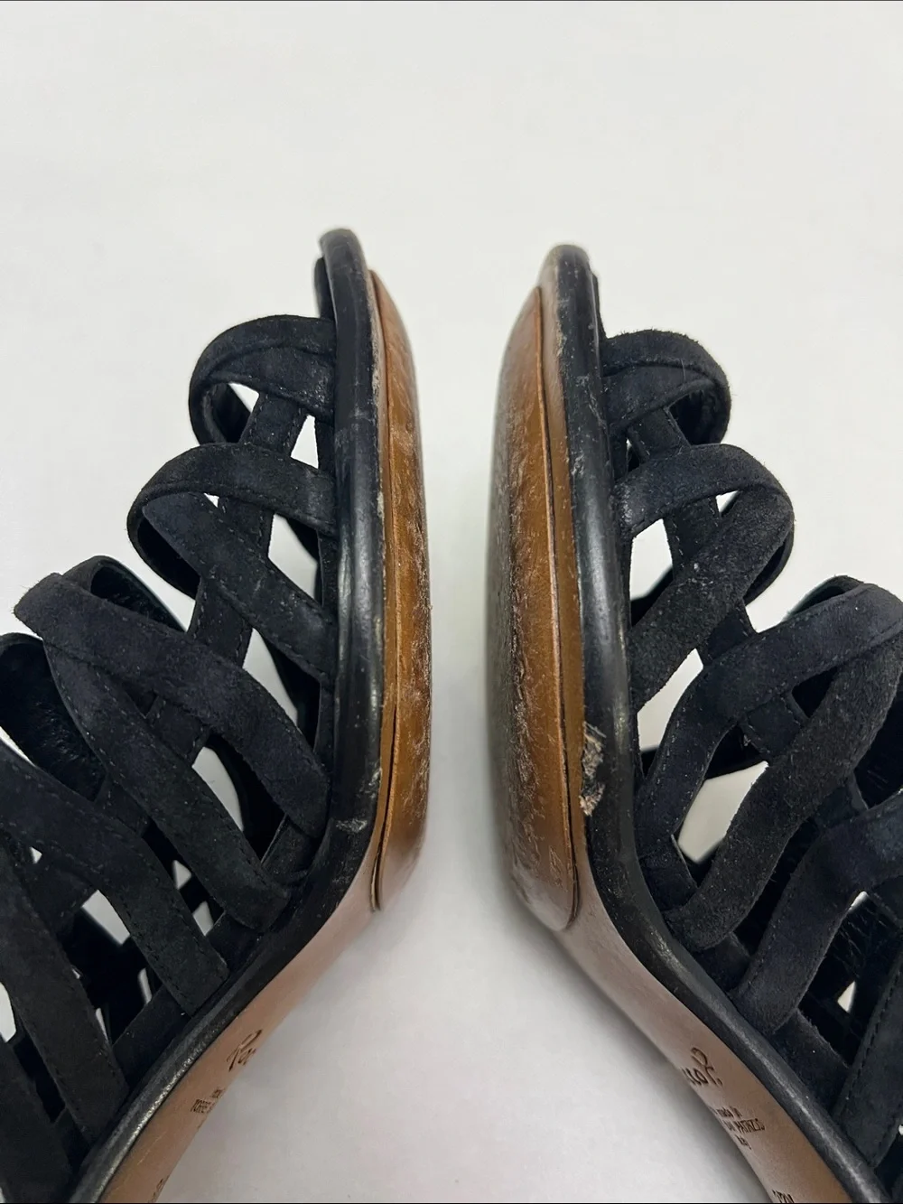 ROCCO. P VINTAGE BLACK LEATHER STRAPPY HEELS
